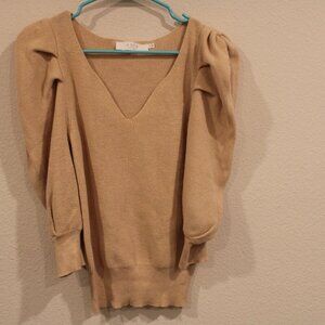 ASTR yellow tan size medium puff sleeve v neck sweater wool blend